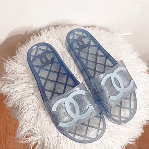 CHANEL Jelly CC Pool Slides Blue